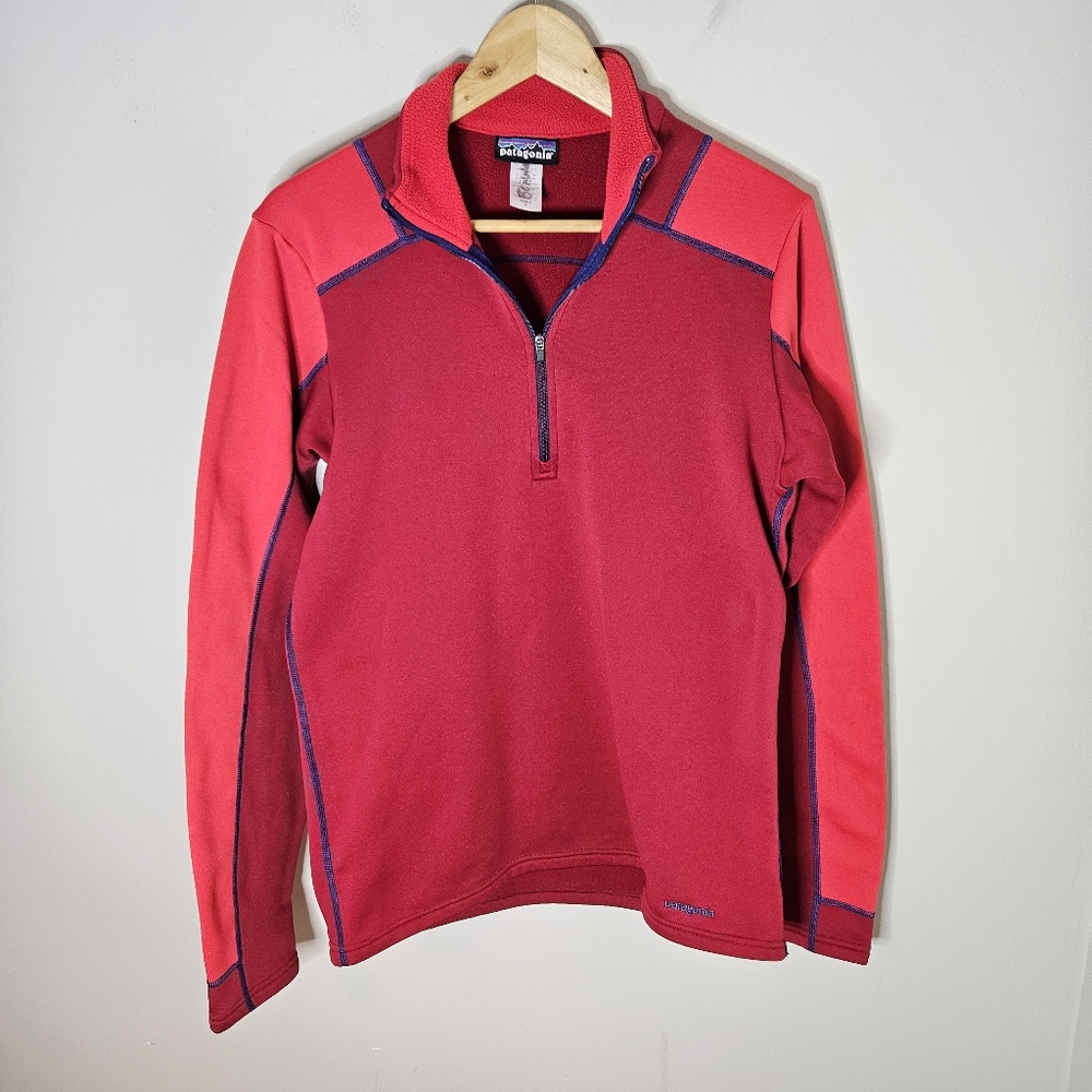 Patagonia Men's Polartec Half Quarter Zip Red With Blue Accents Small S